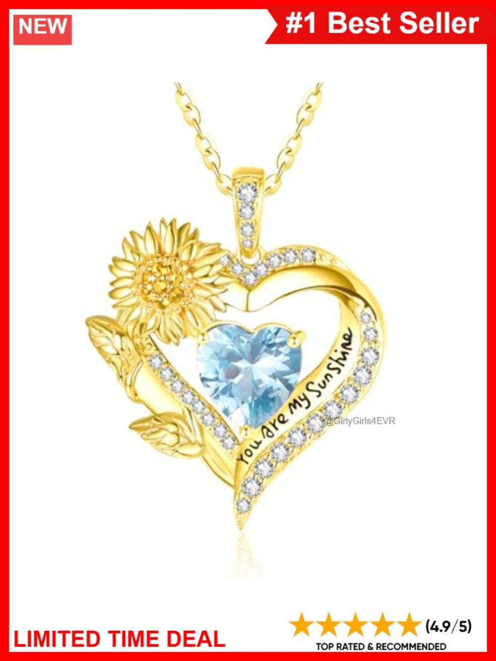 Sunflower Heart Pendant Necklace White Gold 14K Gold Plated Birthstone